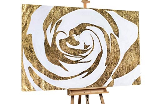 KunstLoft XXL Gemälde 'Lobpreis der Natur' 180x120cm | Original handgemalte Bilder | Abstrakt Weiß Gold | Leinwand-Bild Ölgemälde Einteilig groß | Modernes Kunst Ölbild