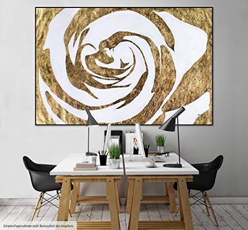 KunstLoft XXL Gemälde Lobpreis der Natur 180x120cm | Original handgemalte Bilder | Abstrakt Weiß Gold | Leinwand-Bild Ölgemälde Einteilig groß | Modernes Kunst Ölbild