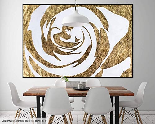 KunstLoft XXL Gemälde Lobpreis der Natur 180x120cm | Original handgemalte Bilder | Abstrakt Weiß Gold | Leinwand-Bild Ölgemälde Einteilig groß | Modernes Kunst Ölbild