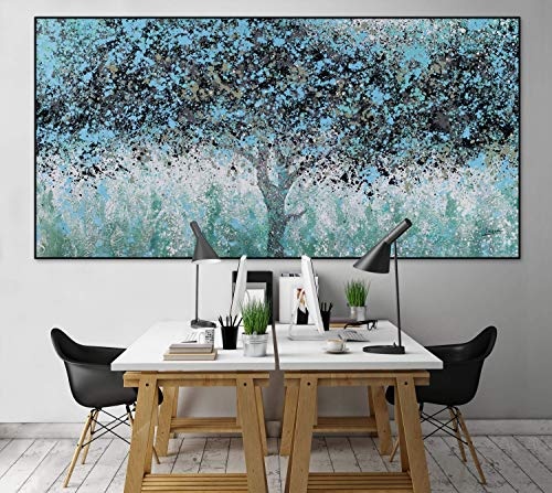 KunstLoft® XXL Gemälde Zauber der Natur 200x100cm | original handgemalte Bilder | Bäume Abstrakt Grün Blau | Leinwand-Bild Ölgemälde einteilig groß | Modernes Kunst Ölbild