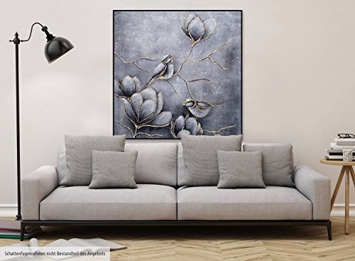KunstLoft XXL Gemälde Awakening Nature 150x150cm | Original handgemalte Bilder | Modern Blume Grau Gold | Leinwand-Bild Ölgemälde Einteilig groß | Modernes Kunst Ölbild