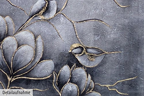 KunstLoft XXL Gemälde Awakening Nature 150x150cm | Original handgemalte Bilder | Modern Blume Grau Gold | Leinwand-Bild Ölgemälde Einteilig groß | Modernes Kunst Ölbild