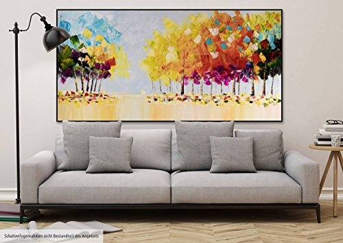 KunstLoft® XXL Gemälde Laub segelt hinab 200x100cm | original handgemalte Bilder | Bäume Bunt Natur Wald | Leinwand-Bild Ölgemälde einteilig groß | Modernes Kunst Ölbild