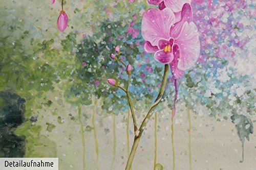 KunstLoft® XXL Gemälde Wilde Orchidee 100x200cm | original handgemalte Bilder | Blume Orchidee Grün Blau Natur Pink | Leinwand-Bild gemälde einteilig groß | Modernes Kunst bild