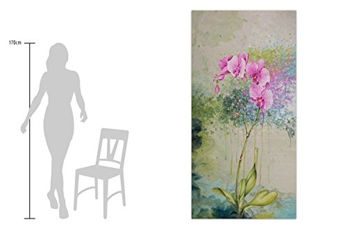 KunstLoft® XXL Gemälde Wilde Orchidee 100x200cm | original handgemalte Bilder | Blume Orchidee Grün Blau Natur Pink | Leinwand-Bild gemälde einteilig groß | Modernes Kunst bild
