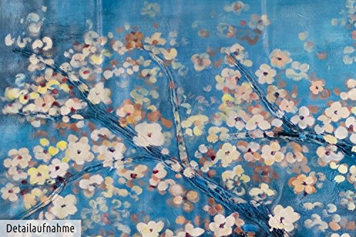 KunstLoft® Öl Gemälde Verzweigungen 180x120cm | original handgemalte Leinwand Bilder XXL | Baum Blau Blüten Natur | Wandbild Ölbild moderne Kunst einteilig mit Rahmen