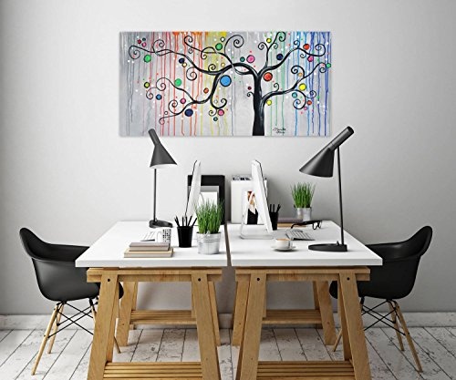 KunstLoft® Acryl Gemälde Knotenpunkte 120x60cm | original handgemalte Leinwand Bilder XXL | Baum Natur Bunt Kreise | Wandbild Acrylbild moderne Kunst einteilig mit Rahmen