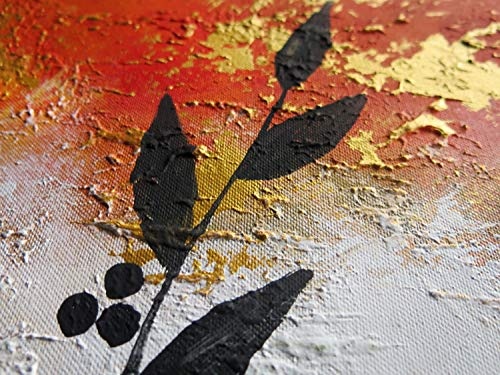 KunstLoft® Acryl Gemälde Fruiting Branch 120x60cm | original handgemalte Leinwand Bilder XXL | Abstrakt Rot Blau Blätter Natur | Wandbild Acrylbild moderne Kunst einteilig mit Rahmen