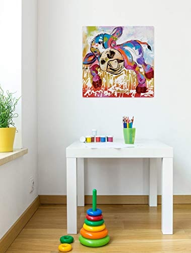 KunstLoft® Acryl Gemälde Cow at Carnival 60x60cm | original handgemalte Leinwand Bilder XXL | Kuh Abstrakt Bunt Deko | Wandbild Acrylbild moderne Kunst einteilig mit Rahmen