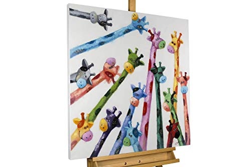 KunstLoft® Acryl Gemälde Von oben 80x80cm | original handgemalte Leinwand Bilder XXL | Bunte Giraffen Tiere für Kinder Kinderzimmer Babyzimmer Wand | Wandbild Acrylbild moderne Kunst mit Rahmen