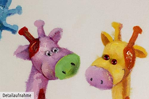 KunstLoft® Acryl Gemälde Von oben 80x80cm | original handgemalte Leinwand Bilder XXL | Bunte Giraffen Tiere für Kinder Kinderzimmer Babyzimmer Wand | Wandbild Acrylbild moderne Kunst mit Rahmen