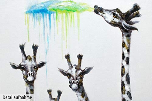KunstLoft® Acryl Gemälde Fabulous Giraffes 100x70cm | original handgemalte Leinwand Bilder XXL | Girafffen Wolken Tiere Natur Modern | Wandbild Acrylbild moderne Kunst einteilig mit Rahmen