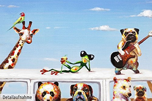 KunstLoft® Acryl Gemälde Wandertag 100x70cm | original handgemalte Leinwand Bilder XXL | Tiere Zoo Bus Bunt Modern | Wandbild Acrylbild moderne Kunst einteilig mit Rahmen