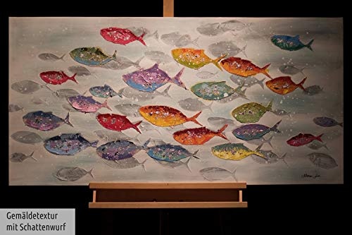 KunstLoft® Acryl Gemälde Surround me 120x60cm | original handgemalte Leinwand Bilder XXL | Fische Tiere Bunt | Wandbild Acryl bild moderne Kunst einteilig mit Rahmen