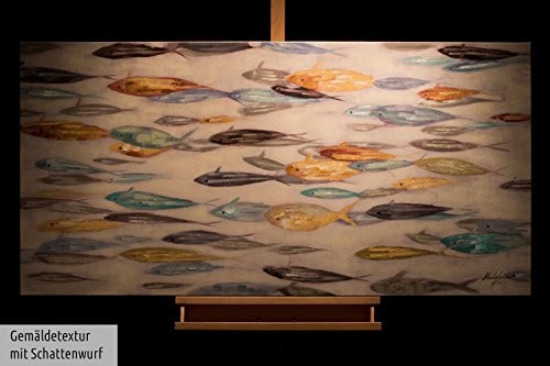 KunstLoft® Acryl Gemälde Abgetaucht 140x70cm | original handgemalte Leinwand Bilder XXL | Fische Schwarm Tiere Bunt | Wandbild Acrylbild moderne Kunst einteilig mit Rahmen