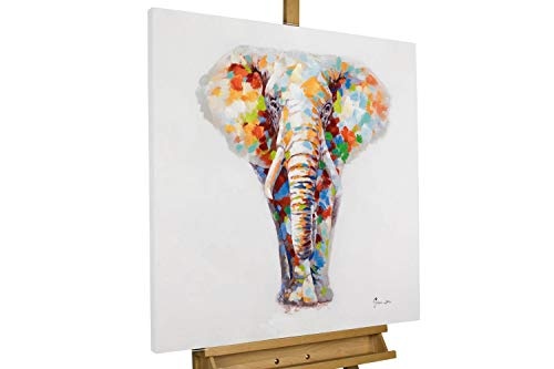 KunstLoft® Acryl Gemälde Sanftmütiger Elefant 80x80cm | original handgemalte Leinwand Bilder XXL | Elefant in Bunt Tier Afrika Deko | Wandbild Acrylbild moderne Kunst einteilig mit Rahmen