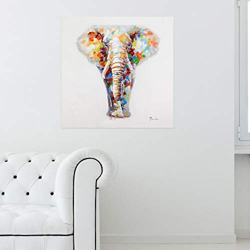 KunstLoft® Acryl Gemälde Sanftmütiger Elefant 80x80cm | original handgemalte Leinwand Bilder XXL | Elefant in Bunt Tier Afrika Deko | Wandbild Acrylbild moderne Kunst einteilig mit Rahmen