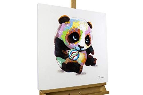 KunstLoft® Gemälde Spielender Panda in 60x60cm | Leinwandbild handgemalt | Tier Bunt Panda Bär Ball für Kinderzimmer | signiertes Wandbild-Unikat | Acrylgemälde auf Leinwand | Modernes Kunstbild | Original Acrylbild auf Keilrahmen