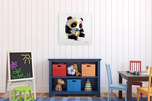KunstLoft® Gemälde Spielender Panda in 60x60cm | Leinwandbild handgemalt | Tier Bunt Panda Bär Ball für Kinderzimmer | signiertes Wandbild-Unikat | Acrylgemälde auf Leinwand | Modernes Kunstbild | Original Acrylbild auf Keilrahmen