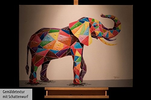 KunstLoft® Acryl Gemälde Schluss mit Grau 100x70cm | original handgemalte Leinwand Bilder XXL | Elefant Bunt Farben Geometrische Tiere | Wandbild Acrylbild moderne Kunst einteilig mit Rahmen