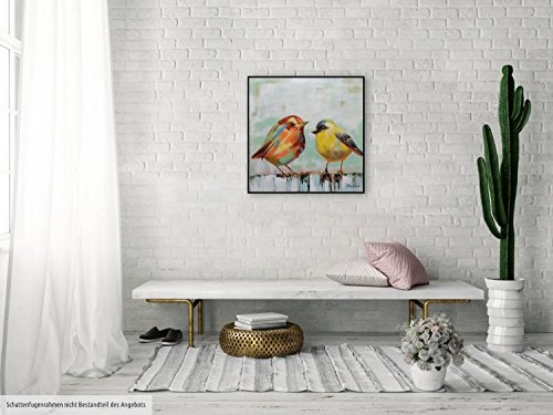 KunstLoft Bild von Mann zu Mann 60x60cm | handbemalter Kunstdruck | Vogel Bunt Tier | signiertes Wandbild-Unikat | Acrylbild auf Leinwand | Modernes Kunst Bild | auf Keilrahmen