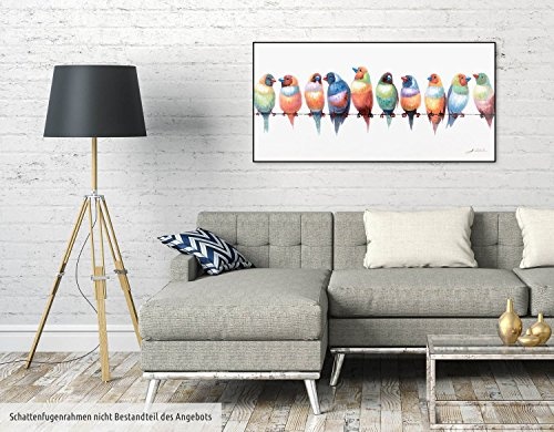 KunstLoft® Acryl Gemälde Noisy Twitter 120x60cm | original handgemalte Leinwand Bilder XXL | Bunt Vögel Freunde Tiere | Wandbild Acrylbild moderne Kunst einteilig mit Rahmen