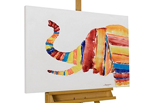 KunstLoft® Acryl Gemälde All Parts 80x60cm | original handgemalte Leinwand Bilder XXL | Elefant Tier Bunt Afrika Savanne | Wandbild Acrylbild moderne Kunst einteilig mit Rahmen