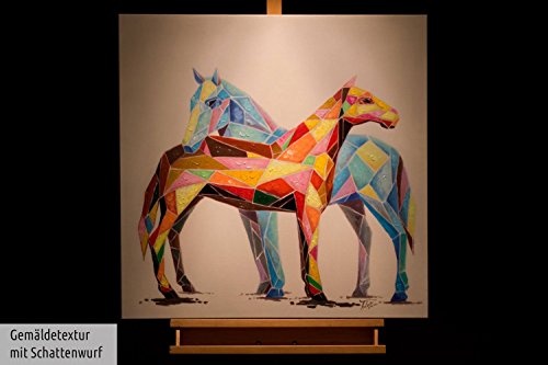 KunstLoft® Acryl Gemälde Intimate Hug 80x80cm | original handgemalte Leinwand Bilder XXL | Pferd Bunt Blau Geometrische Geometrische Tiere | Wandbild Acrylbild moderne Kunst einteilig mit Rahmen