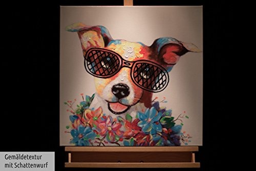 KunstLoft® Acryl Kunstdruck Aloha 60x60cm | original handgemalte Leinwand Bilder XXL | Hund Bunt Tier Modern | Wandbild Acrylbild moderne Kunst einteilig mit Rahmen
