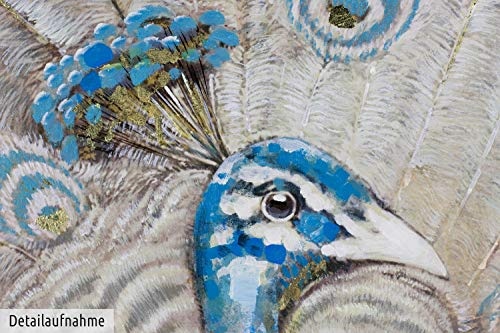 KunstLoft® Acryl Gemälde König Pfau 80x80cm | original handgemalte Leinwand Bilder XXL | Pfau Tier Blau | Wandbild Acrylbild moderne Kunst einteilig mit Rahmen