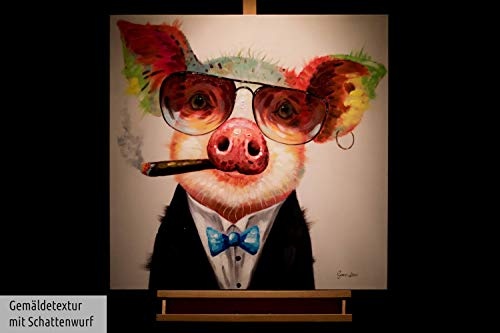 KunstLoft® Acryl Gemälde Smoking Hot Bacon 80x80cm | original handgemalte Leinwand Bilder XXL | Schwein Zigarre Bunt Tier | Wandbild Acrylbild moderne Kunst einteilig mit Rahmen