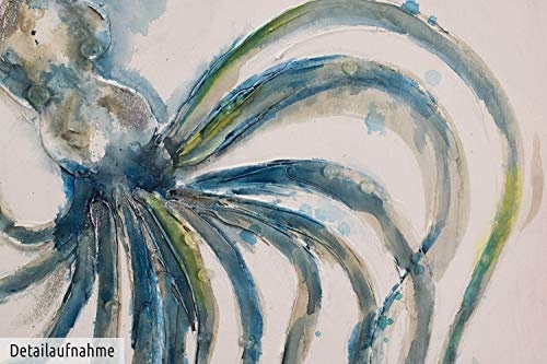 KunstLoft Gemälde Blaue Gefahr 60x60cm | original handgemalte Leinwand Bilder XXL | Tierbild Krake Tier Tintenfisch Blau Wasser | Wandbild Acryl bild moderne Kunst einteilig mit Rahmen