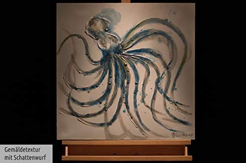 KunstLoft Gemälde Blaue Gefahr 60x60cm | original handgemalte Leinwand Bilder XXL | Tierbild Krake Tier Tintenfisch Blau Wasser | Wandbild Acryl bild moderne Kunst einteilig mit Rahmen
