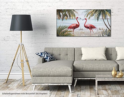 KunstLoft Acryl Gemälde Flitterwochen 120x60cm | Original handgemalte Leinwand Bilder XXL | Flamingo Tiere Urlaub Sommer | Wandbild Acrylbild Moderne Kunst Einteilig mit Rahmen