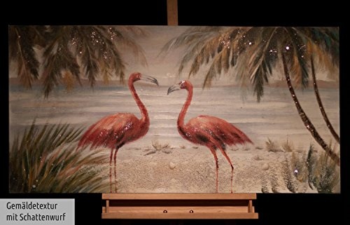 KunstLoft Acryl Gemälde Flitterwochen 120x60cm | Original handgemalte Leinwand Bilder XXL | Flamingo Tiere Urlaub Sommer | Wandbild Acrylbild Moderne Kunst Einteilig mit Rahmen