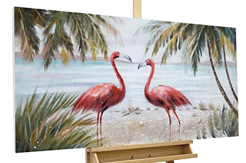 KunstLoft Acryl Gemälde Flitterwochen 120x60cm | Original handgemalte Leinwand Bilder XXL | Flamingo Tiere Urlaub Sommer | Wandbild Acrylbild Moderne Kunst Einteilig mit Rahmen