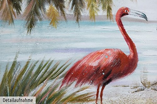 KunstLoft Acryl Gemälde Flitterwochen 120x60cm | Original handgemalte Leinwand Bilder XXL | Flamingo Tiere Urlaub Sommer | Wandbild Acrylbild Moderne Kunst Einteilig mit Rahmen