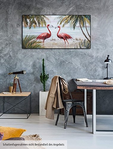 KunstLoft Acryl Gemälde Flitterwochen 120x60cm | Original handgemalte Leinwand Bilder XXL | Flamingo Tiere Urlaub Sommer | Wandbild Acrylbild Moderne Kunst Einteilig mit Rahmen