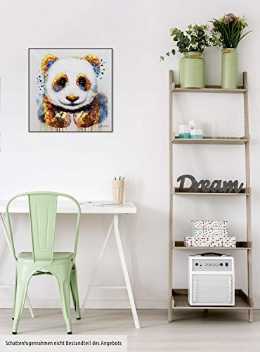 KunstLoft® Acryl Kunstdruck Glücklicher Riese 60x60cm | original handgemalte Leinwand Bilder XXL | Panda Tier Glücklich Bunt Modern | Wandbild Acrylbild moderne Kunst einteilig mit Rahmen
