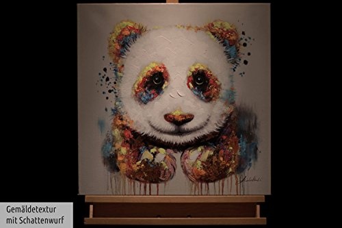 KunstLoft® Acryl Kunstdruck Glücklicher Riese 60x60cm | original handgemalte Leinwand Bilder XXL | Panda Tier Glücklich Bunt Modern | Wandbild Acrylbild moderne Kunst einteilig mit Rahmen