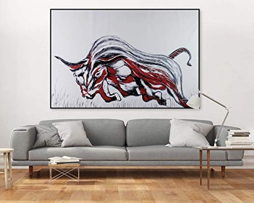 KunstLoft® XXL Gemälde Dia-Bull-o 180x120cm | original handgemalte Bilder | Tier Stier Schwarz Rot XXL | Leinwand-Bild Ölgemälde einteilig groß | Modernes Kunst Ölbild