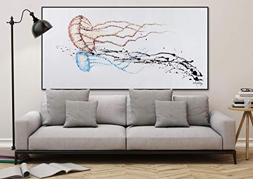 KunstLoft® XXL Gemälde Quallentango 200x100cm | original handgemalte Bilder | Tier Fisch Rot Blau XXL | Leinwand-Bild Ölgemälde einteilig groß | Modernes Kunst Ölbild