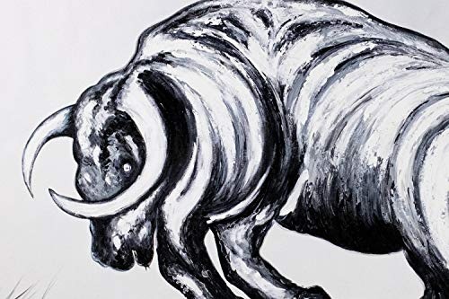 KunstLoft® XXL Gemälde Furchtlos 200x100cm | original handgemalte Bilder | Tier Stier XXL Schwarz-Weiß | Leinwand-Bild Ölgemälde einteilig groß | Modernes Kunst Ölbild