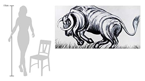 KunstLoft® XXL Gemälde Furchtlos 200x100cm | original handgemalte Bilder | Tier Stier XXL Schwarz-Weiß | Leinwand-Bild Ölgemälde einteilig groß | Modernes Kunst Ölbild