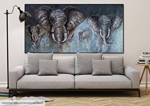 KunstLoft® XXL Gemälde Erhabene Geschöpfe 200x100cm | original handgemalte Bilder | Elefanten Tiere Braun Afrika | Leinwand-Bild Ölgemälde einteilig groß | Modernes Kunst Ölbild