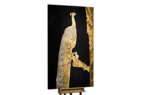 KunstLoft® XXL Gemälde Majestic Peafowl 120x180cm | original handgemalte Bilder | Pfau Beige Schwarz Tier Vogel | Leinwand-Bild Ölgemälde einteilig groß | Modernes Kunst Ölbild