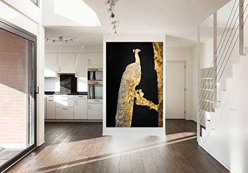 KunstLoft® XXL Gemälde Majestic Peafowl 120x180cm | original handgemalte Bilder | Pfau Beige Schwarz Tier Vogel | Leinwand-Bild Ölgemälde einteilig groß | Modernes Kunst Ölbild