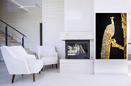 KunstLoft® XXL Gemälde Majestic Peafowl 120x180cm | original handgemalte Bilder | Pfau Beige Schwarz Tier Vogel | Leinwand-Bild Ölgemälde einteilig groß | Modernes Kunst Ölbild