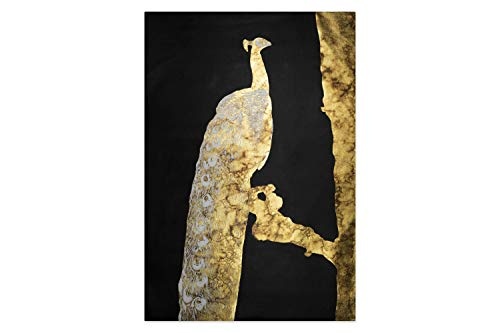 KunstLoft® XXL Gemälde Majestic Peafowl 120x180cm | original handgemalte Bilder | Pfau Beige Schwarz Tier Vogel | Leinwand-Bild Ölgemälde einteilig groß | Modernes Kunst Ölbild
