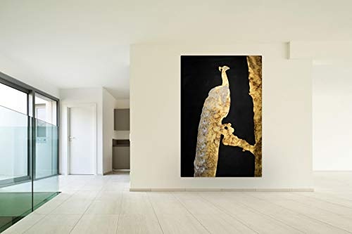 KunstLoft® XXL Gemälde Majestic Peafowl 120x180cm | original handgemalte Bilder | Pfau Beige Schwarz Tier Vogel | Leinwand-Bild Ölgemälde einteilig groß | Modernes Kunst Ölbild